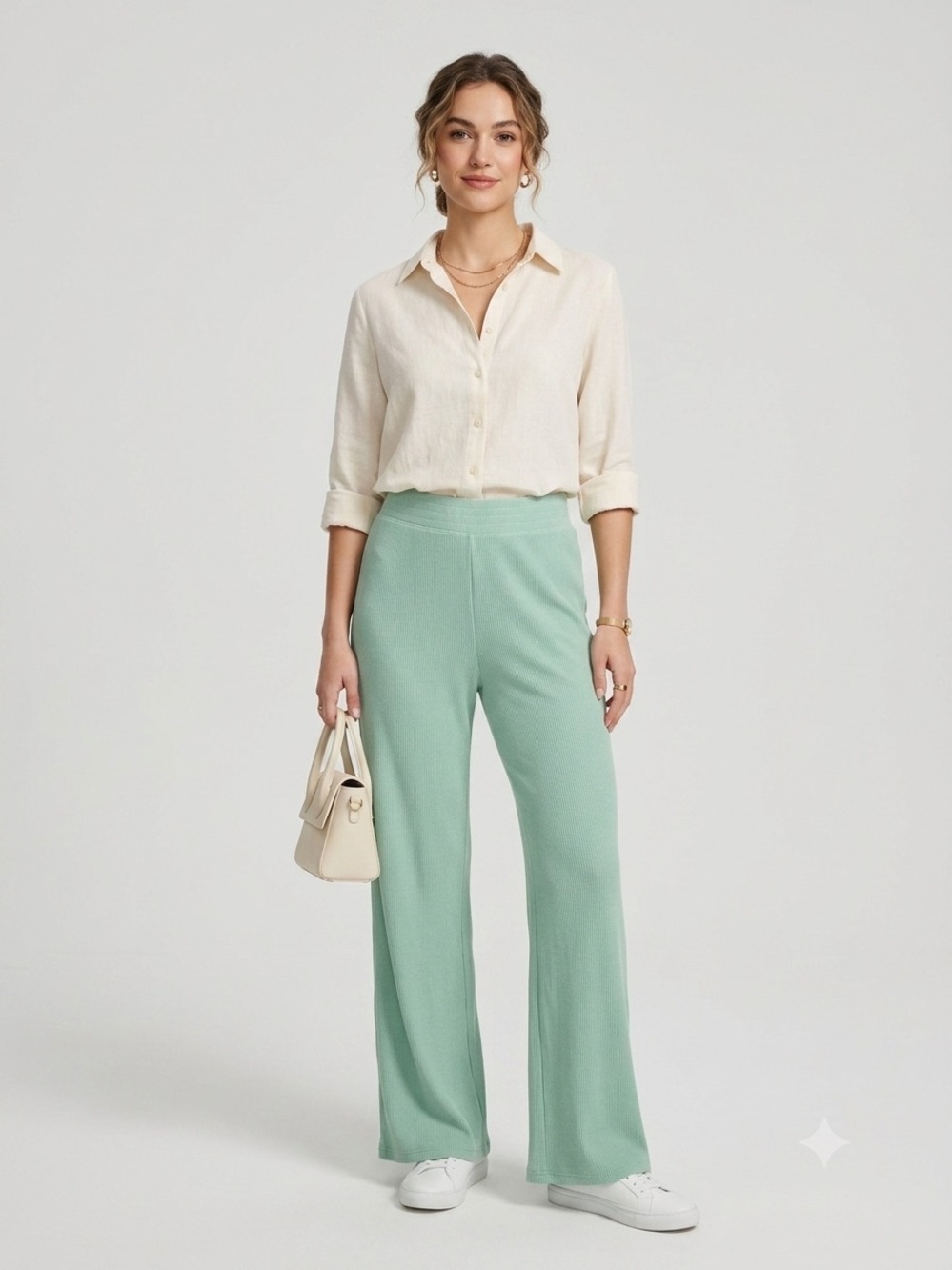 Sunnyside by Sundry Mint Green Thermal Waffle Knit Flare Pants Loungewear XL